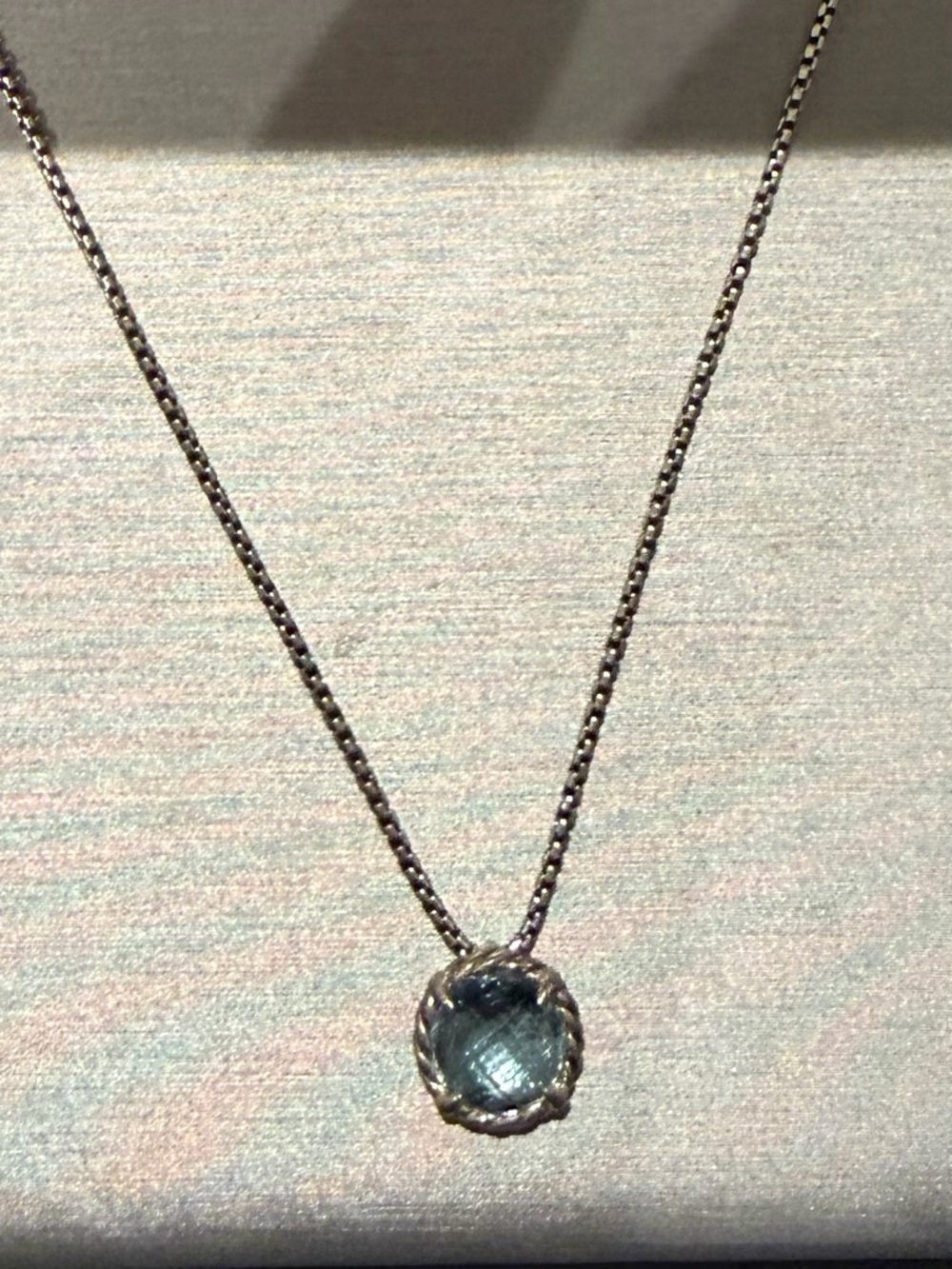 David Yurman Silver Necklace with Light Blue Gemstone Pendant